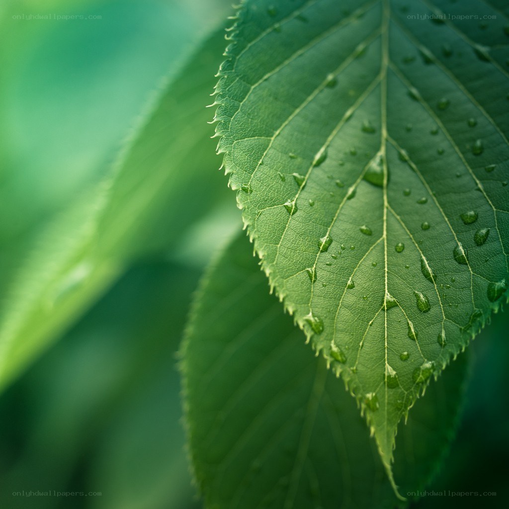 green leaf with water droplets