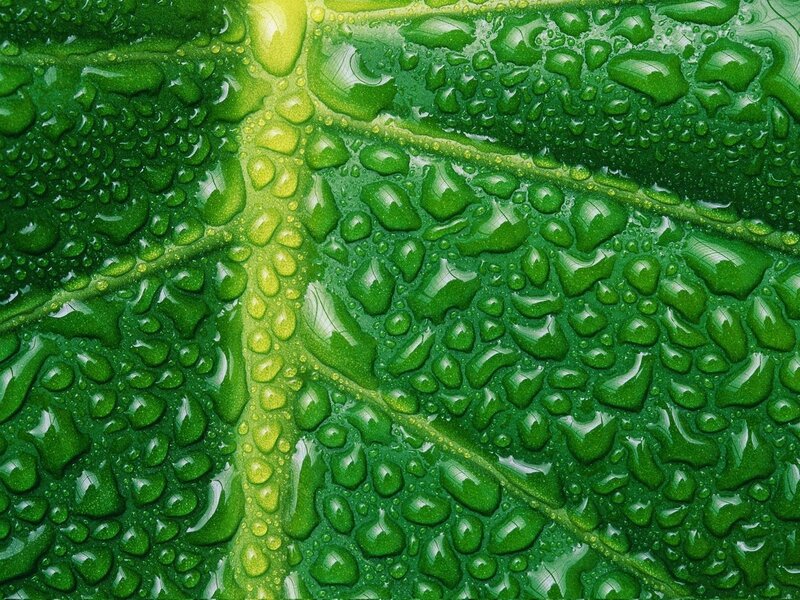 Green Leaf with Water Droplets — Fresh, Photograph
