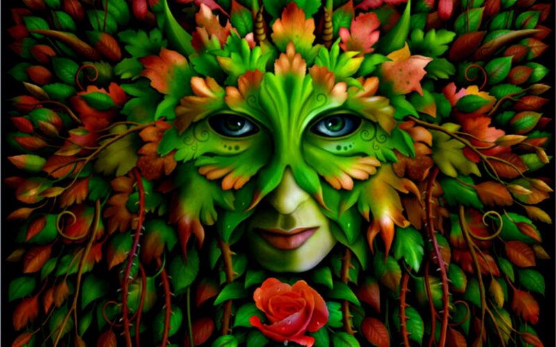 Green Leafy Face — Mystical, Autumn