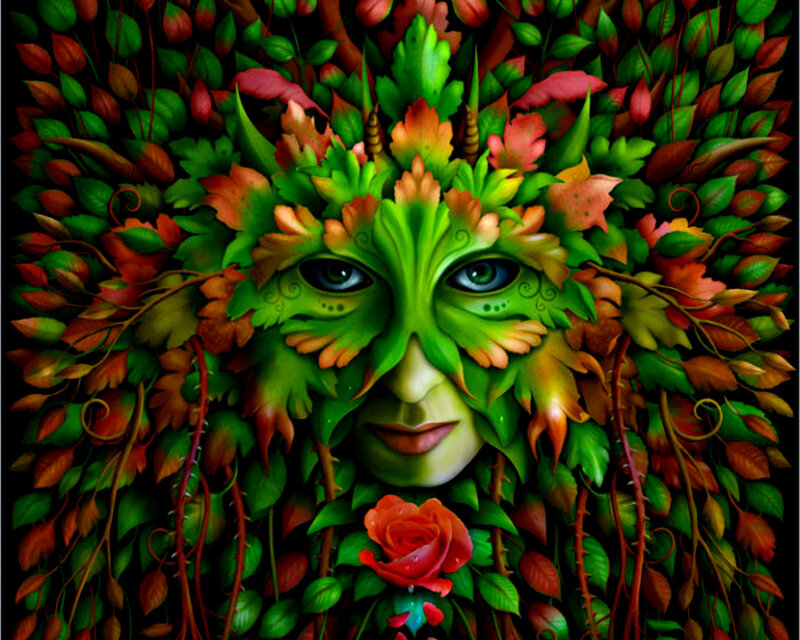 Green Leafy Face — Mystical