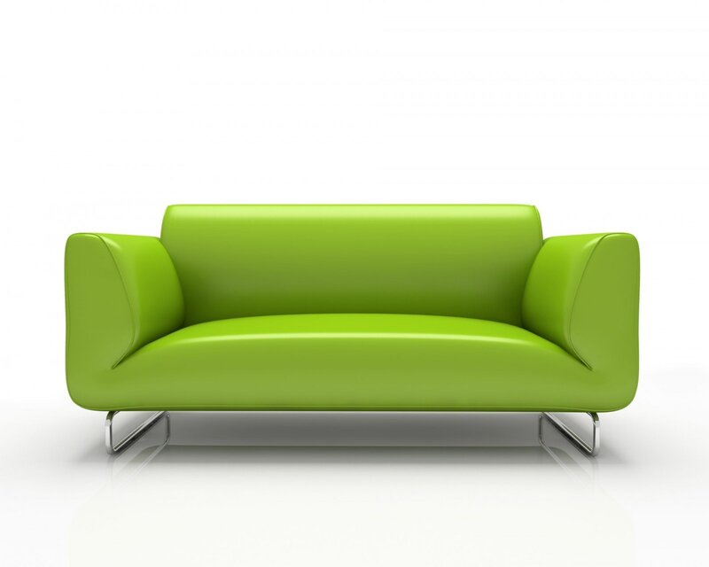 green leather sofa