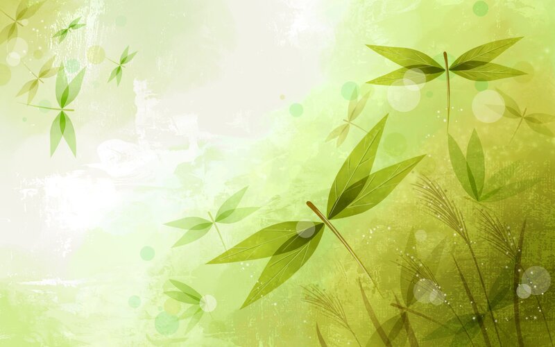 Green Leaves and Dragonflies