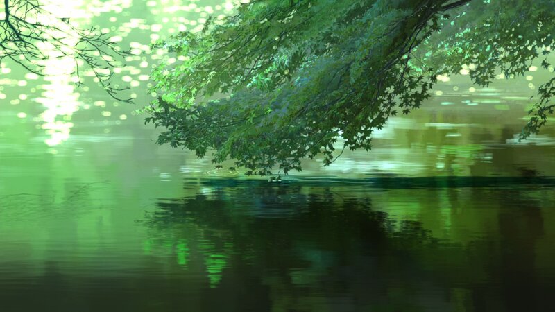 Green Leaves over Water — Serene, Morning