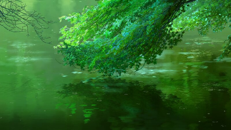 Green Leaves over Water — Serene, Spring