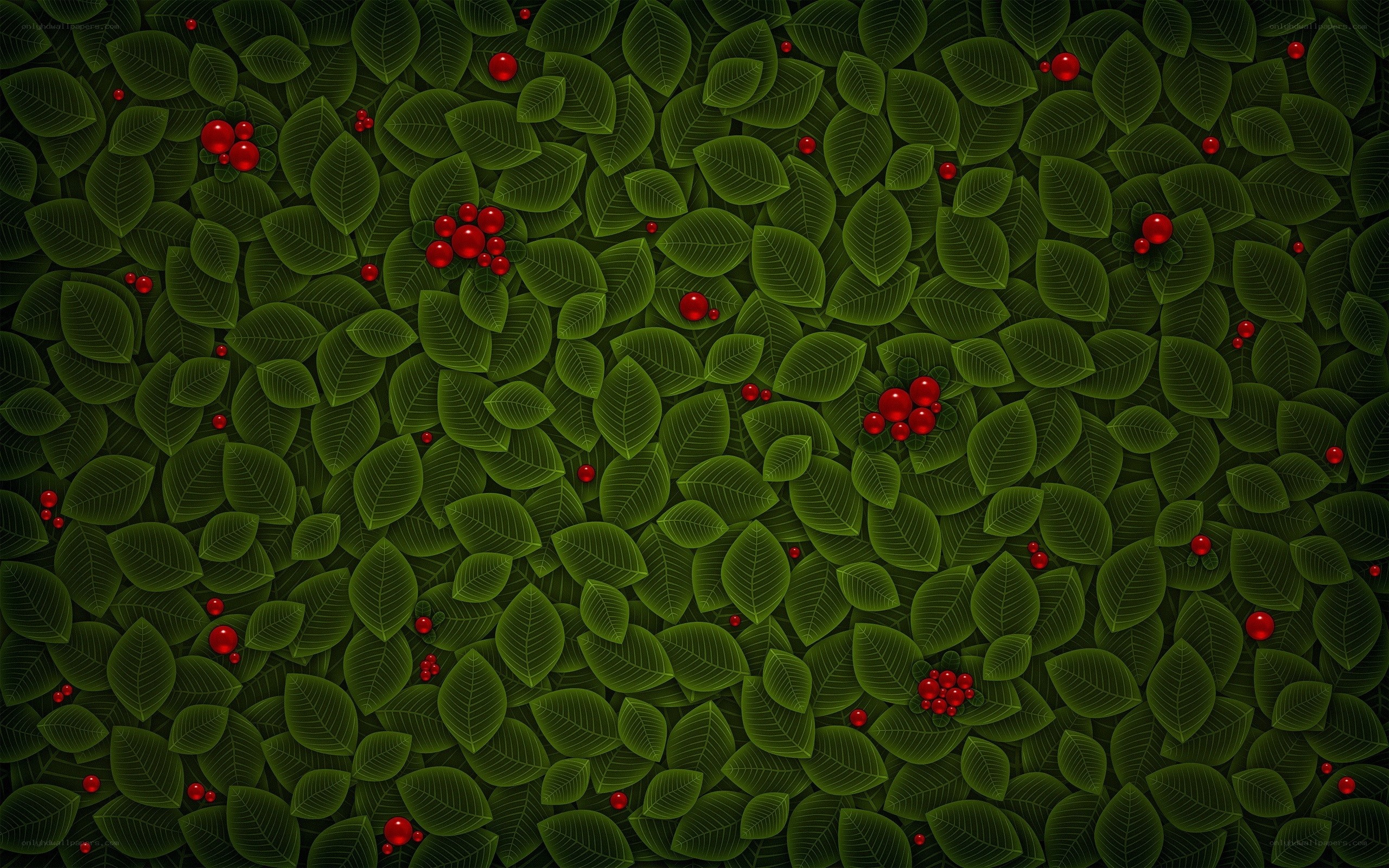green leaves with red berries