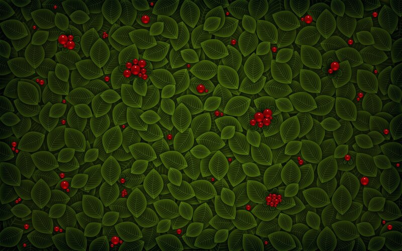Green Leaves with Red Berries — Natural