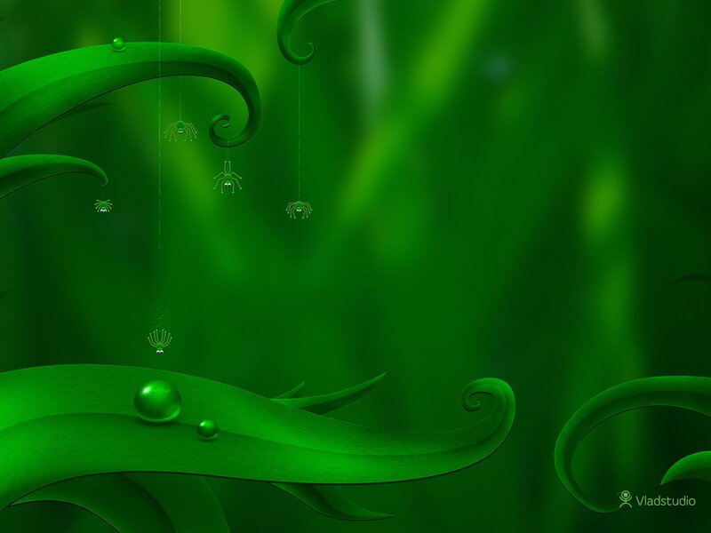 Green Leaves with Spiders