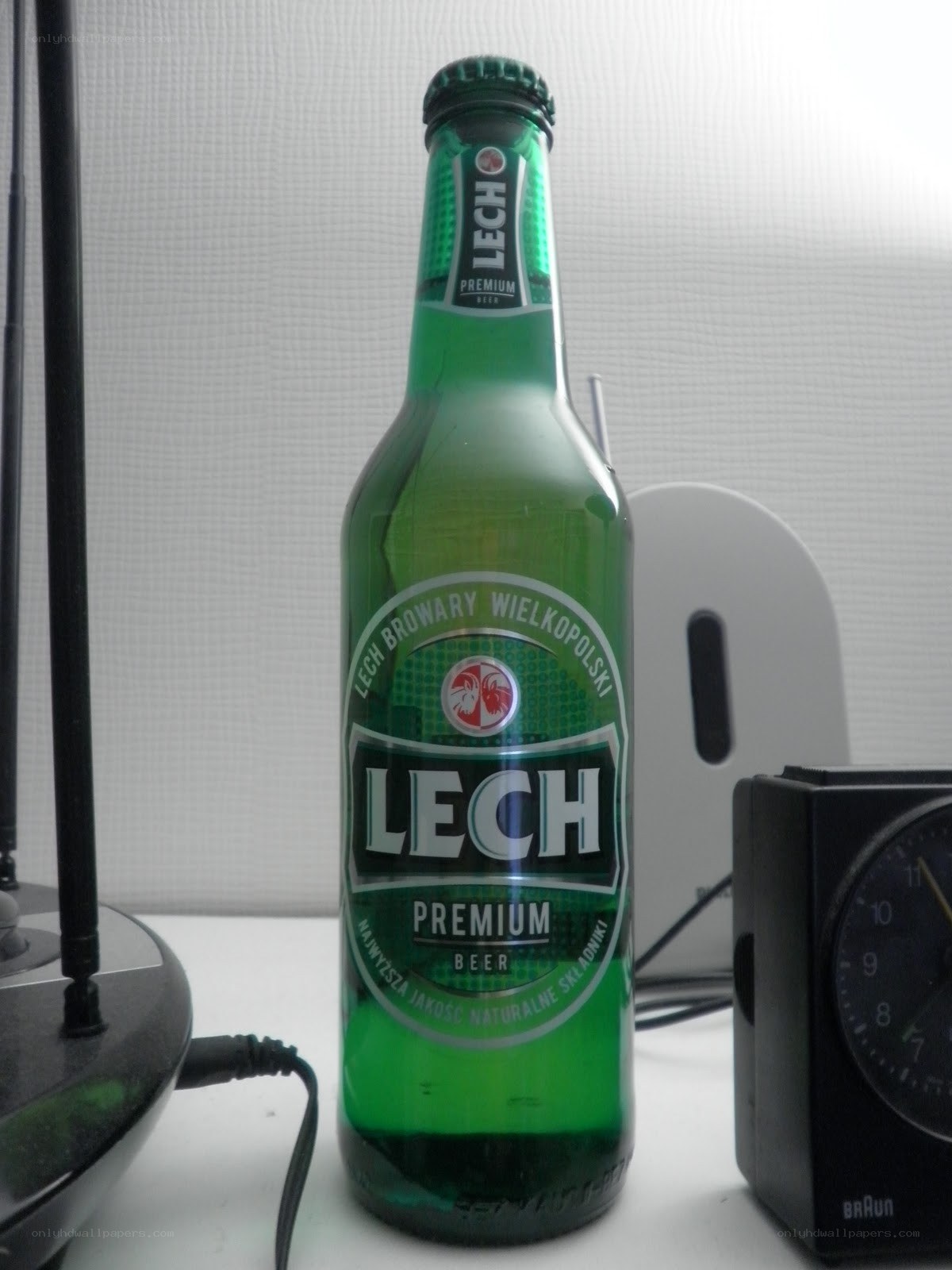 green lech premium beer bottle
