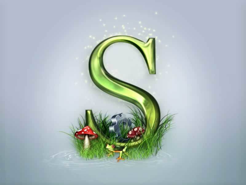 Green letter S with nature elements