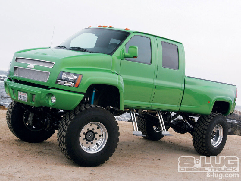 Green Lifted Truck — Dramatic