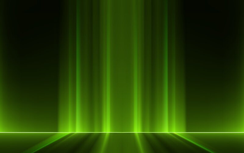 green light beams on dark stage