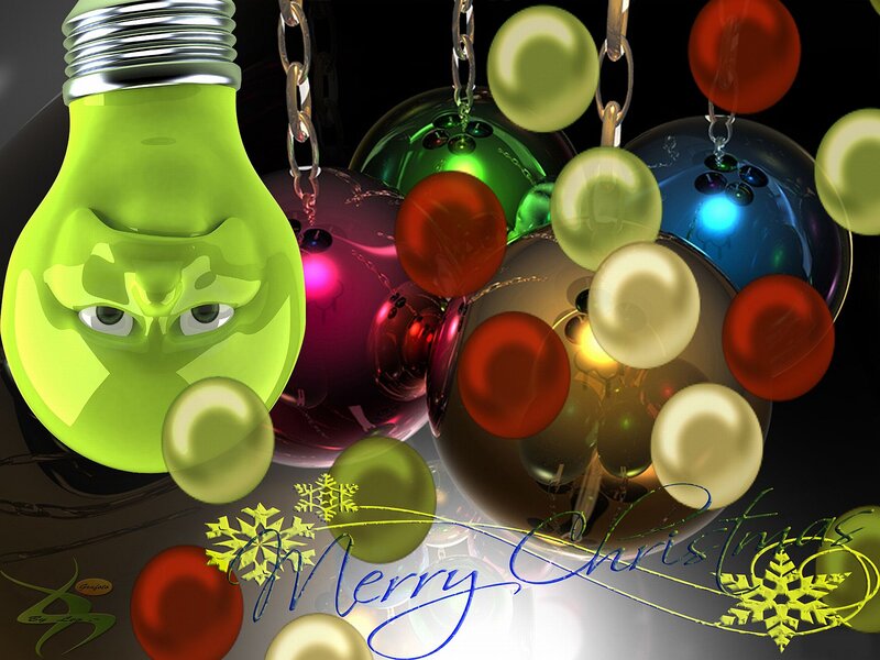 Green Light Bulb Character — Festive