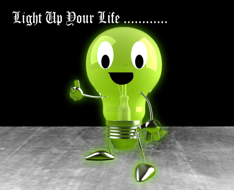Green Light Bulb Character — Playful