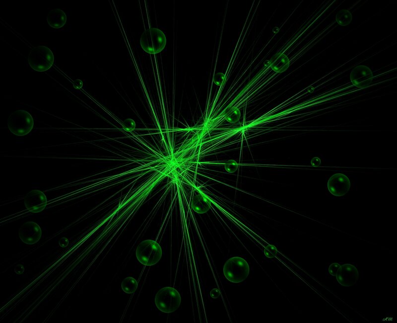 green light burst with spheres