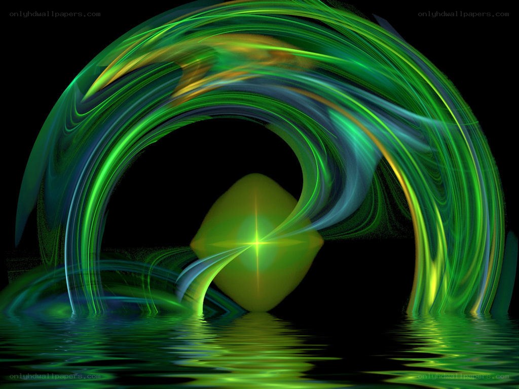 Green light swirl over water
