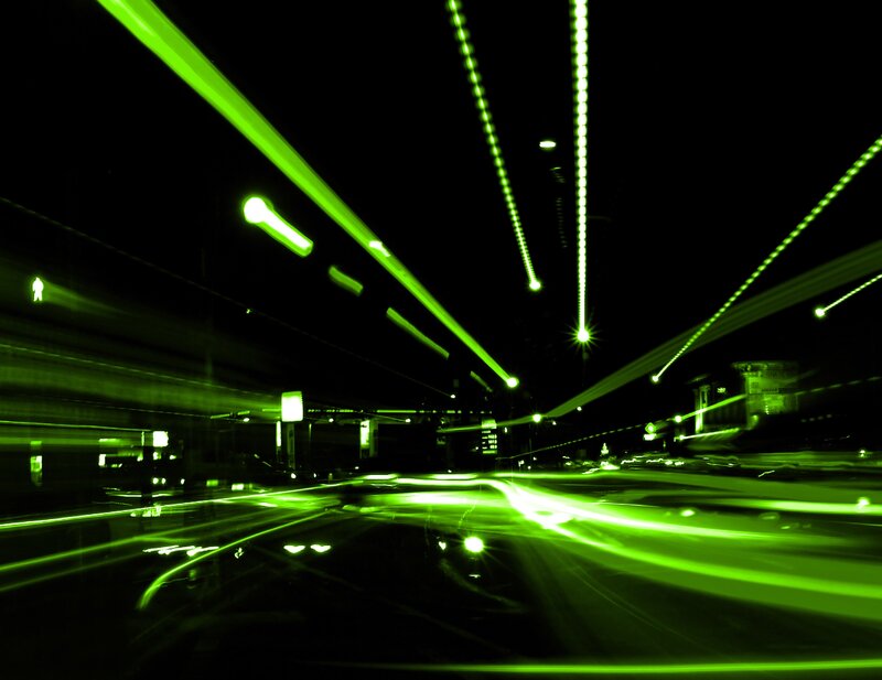 green light trails at night