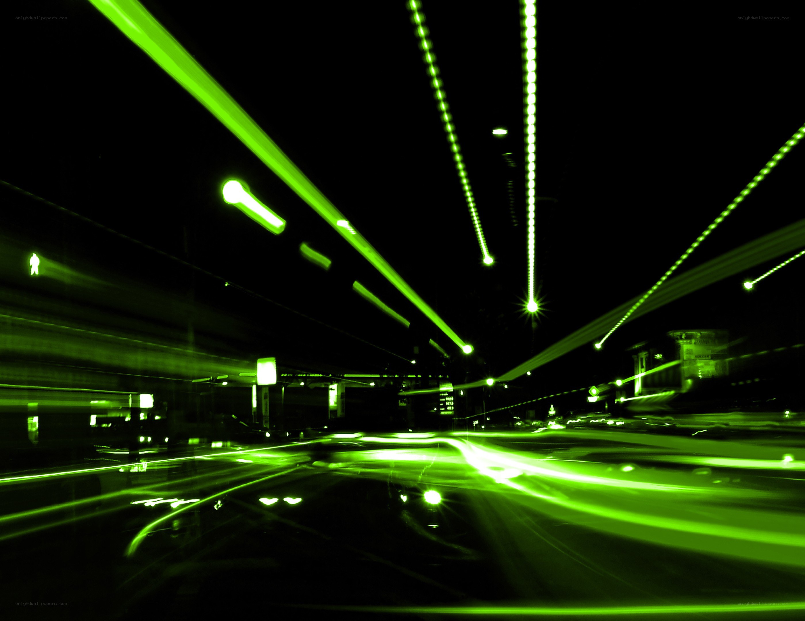 green light trails at night