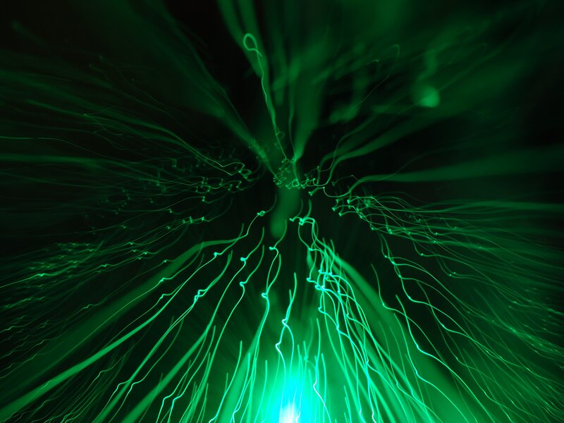 green light trails in motion