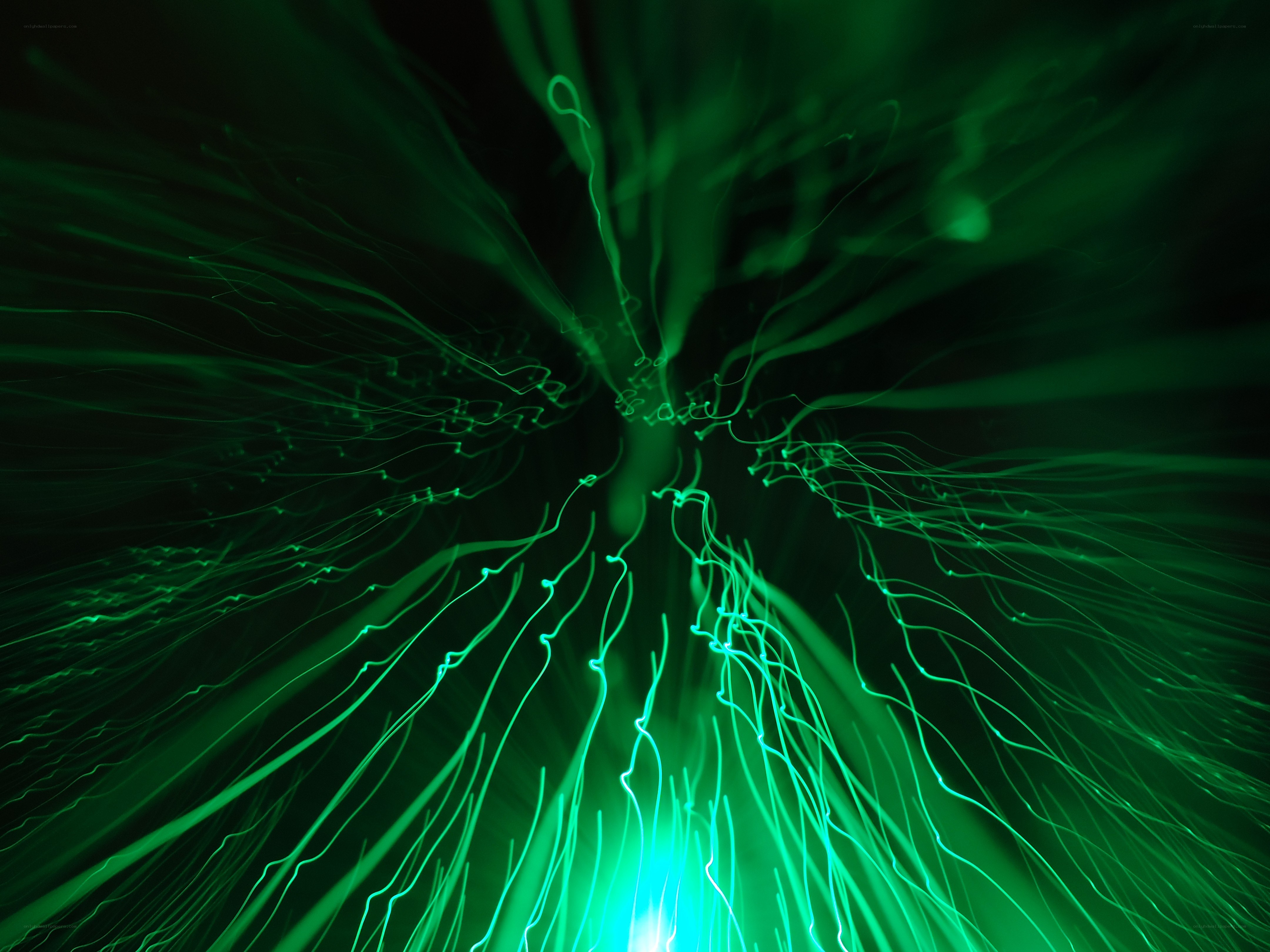 green light trails in motion