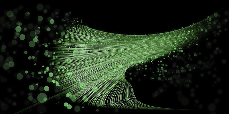 Green Light Waves — Dynamic, Abstract, Particles, Lines