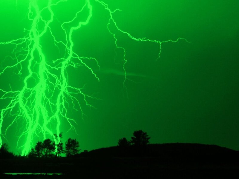 Green lightning storm