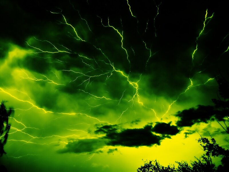 Green lightning storm