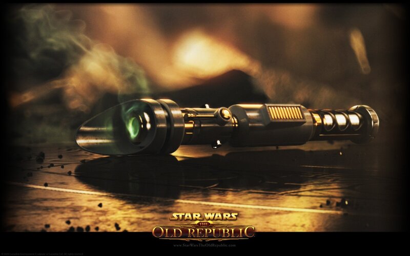 Green Lightsaber on Ground