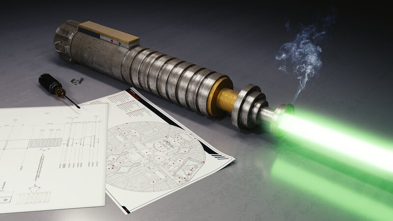 Green Lightsaber on Table