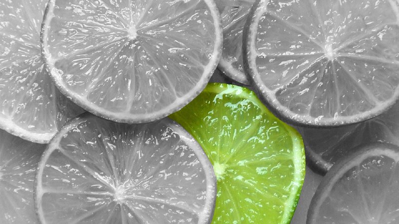 green lime slice among gray ones