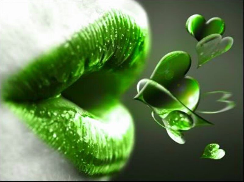 Green Lips Blowing Hearts