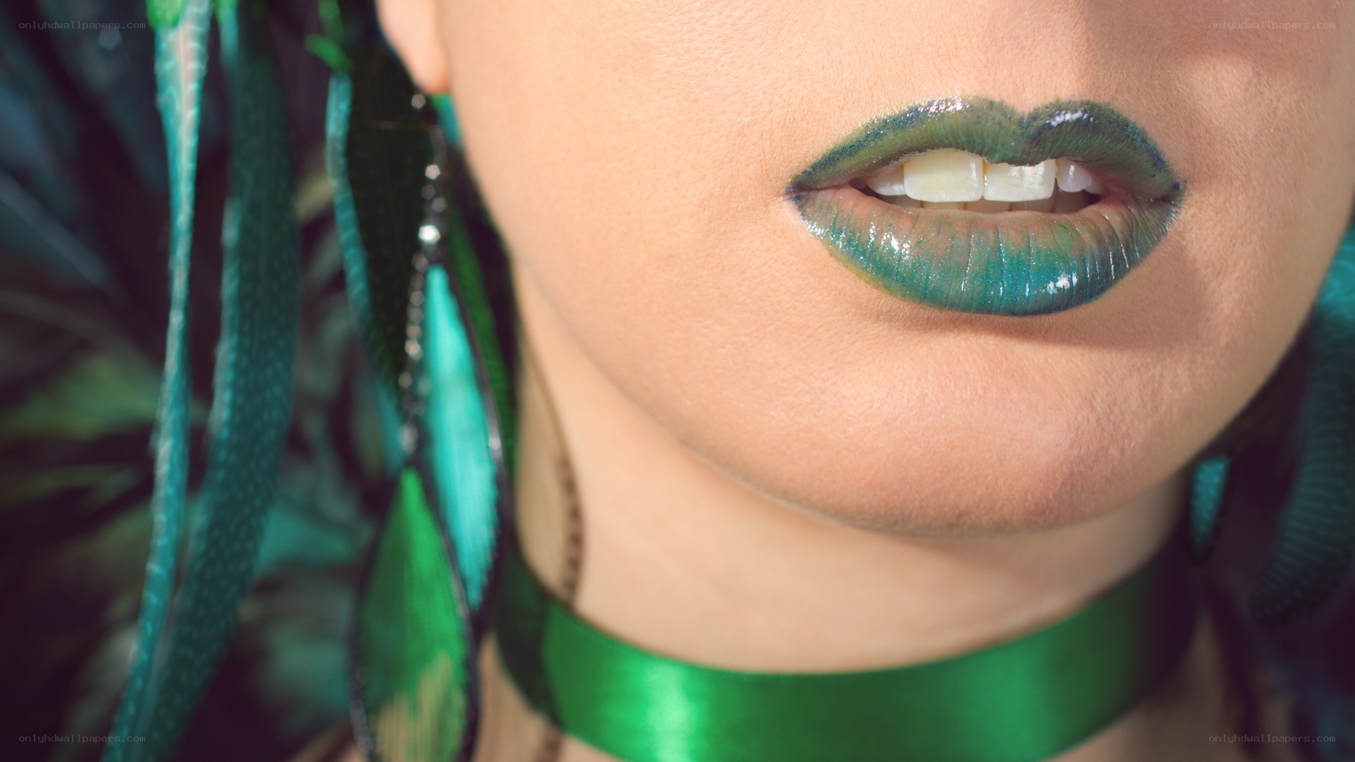 green lipstick close-up