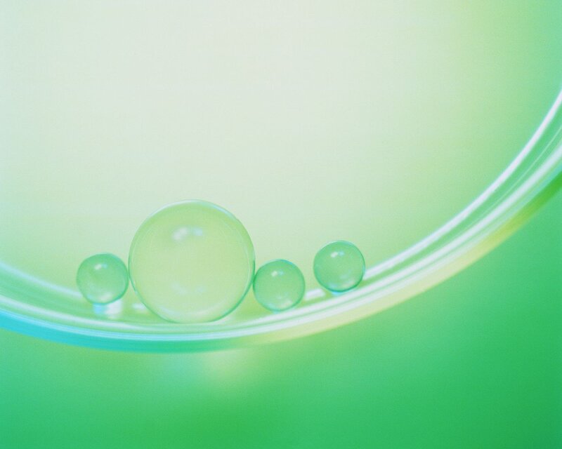 Green Liquid Bubbles — Calm, Photograph, Container, White