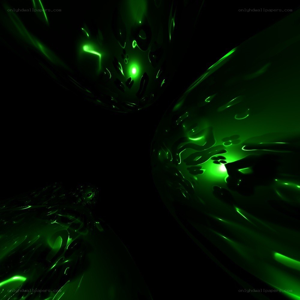 Green liquid spheres in darkness