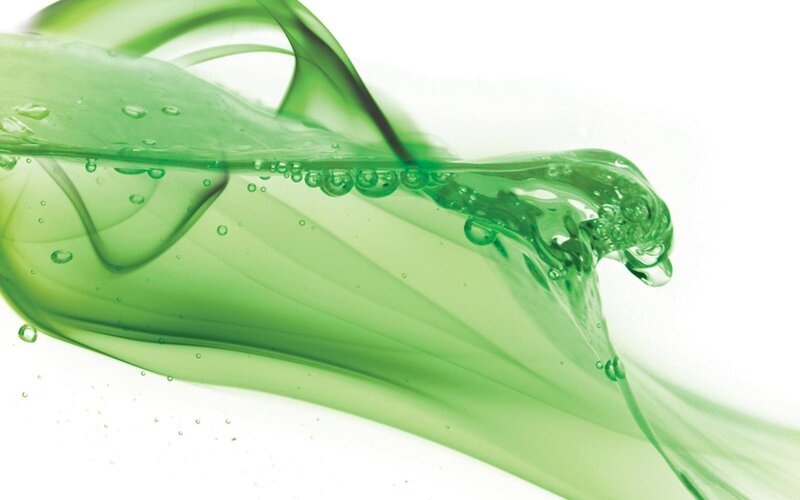 Green Liquid Splash — Dynamic, Photograph, Bubbles, White
