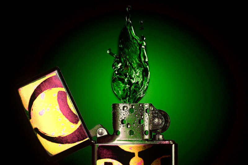 green liquid splash from lighter