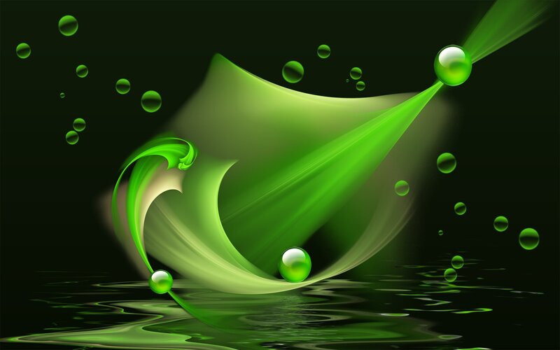 Green Liquid Swirl — Dynamic, Digital Art, Bubbles