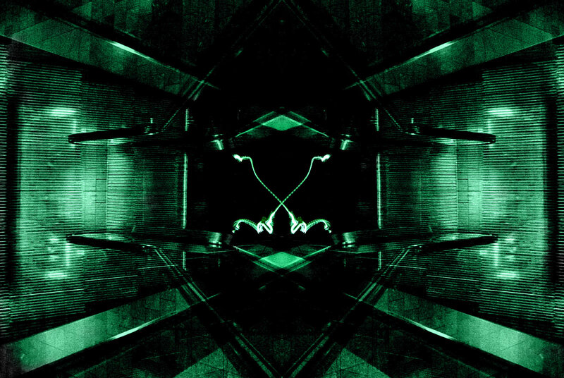 green-lit abstract corridor