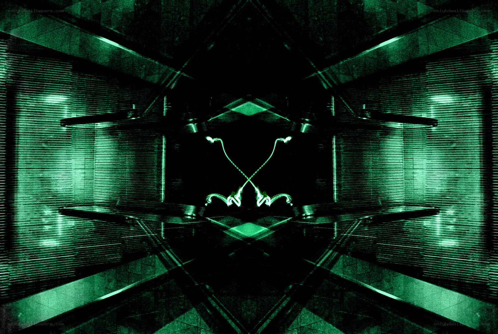 green-lit abstract corridor