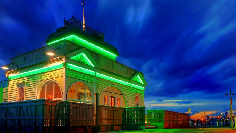 Green-lit Building at Night