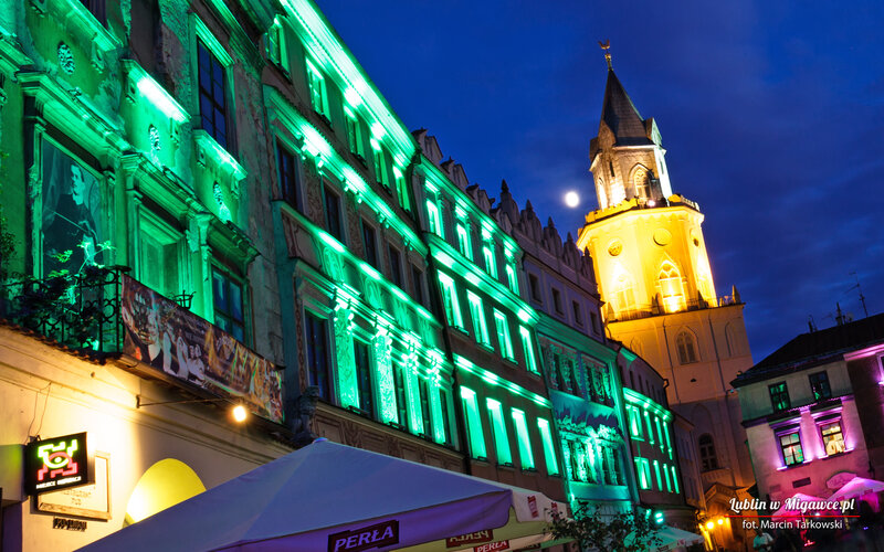 Green-lit Buildings at Night