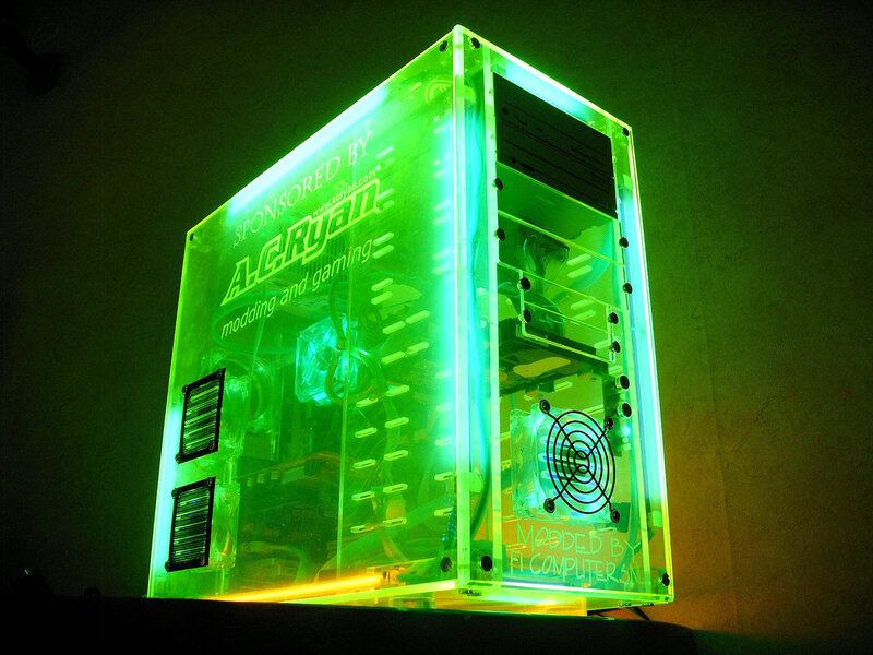 green-lit computer case