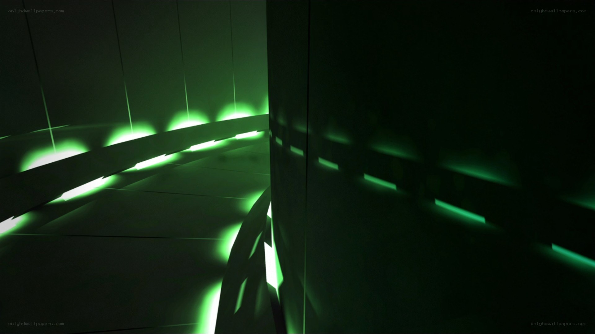 green-lit corridor