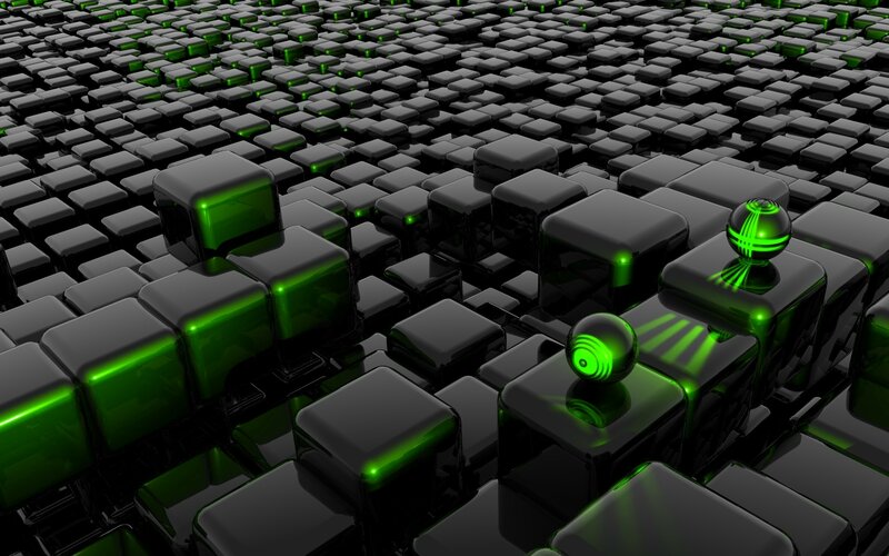 green-lit cubes abstract