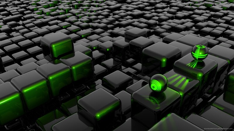 Green-lit Cubes and Spheres — Black