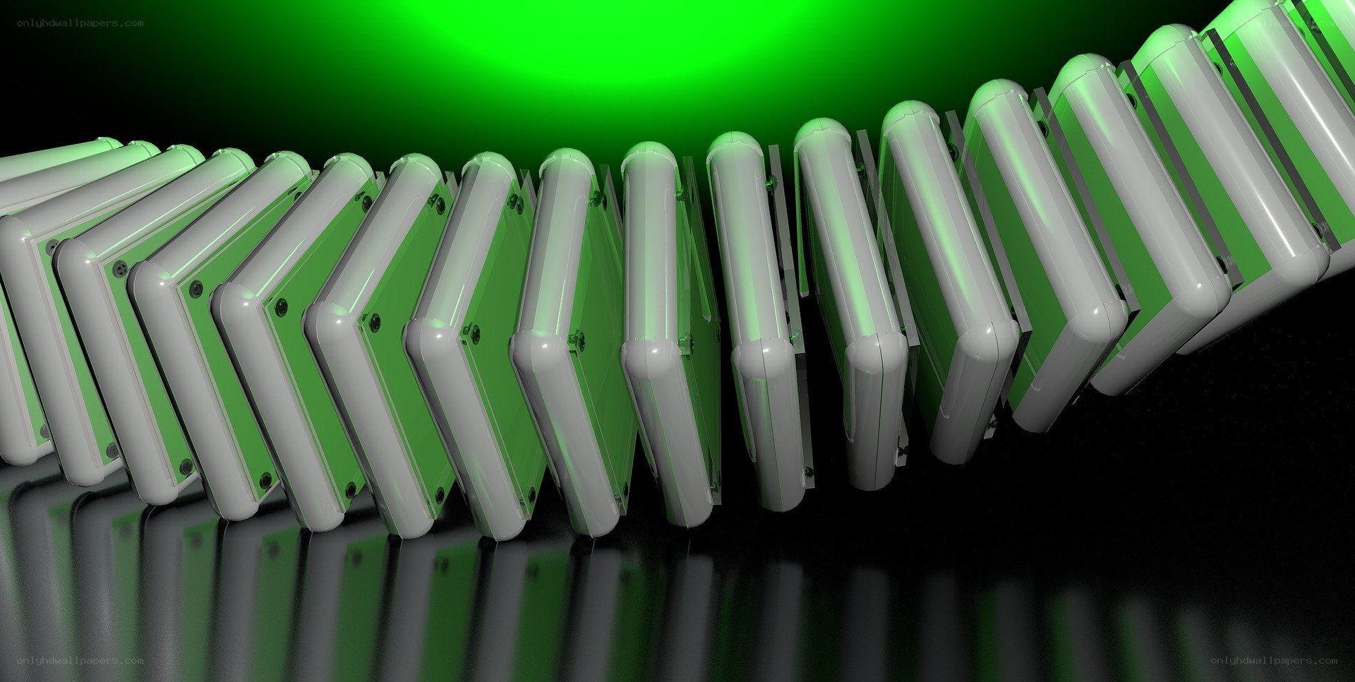 Green-lit domino chain