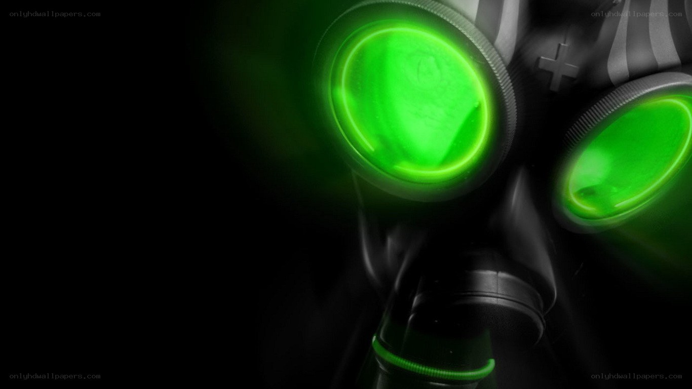 green-lit gas mask
