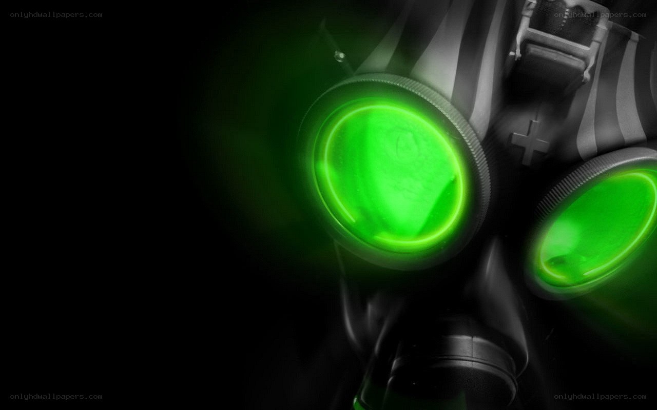 green-lit gas mask