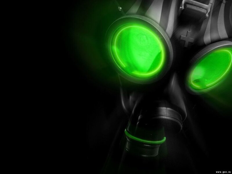 green-lit gas mask