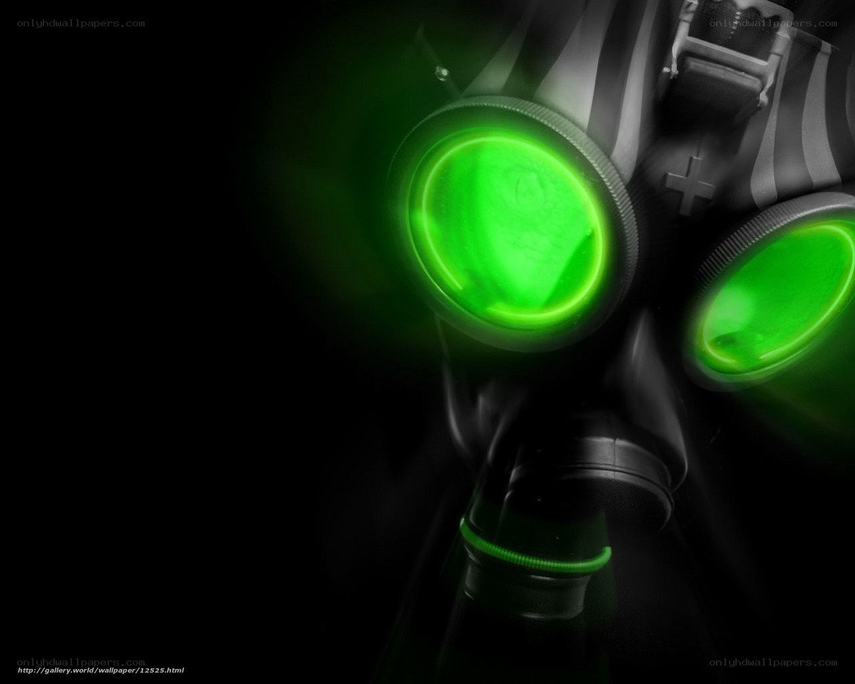 green-lit gas mask