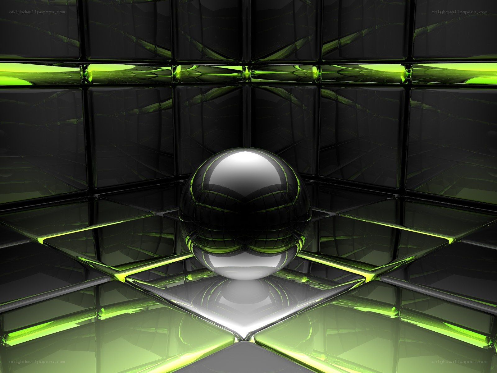 green-lit glass cube room